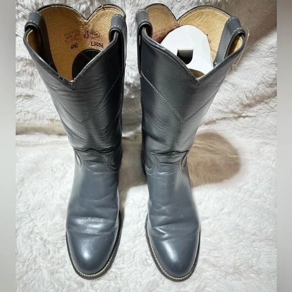 Justin Roper Cowboy Boots 3025 Gray Men 6.5C Made in USA VTG Y2K 87' Stock